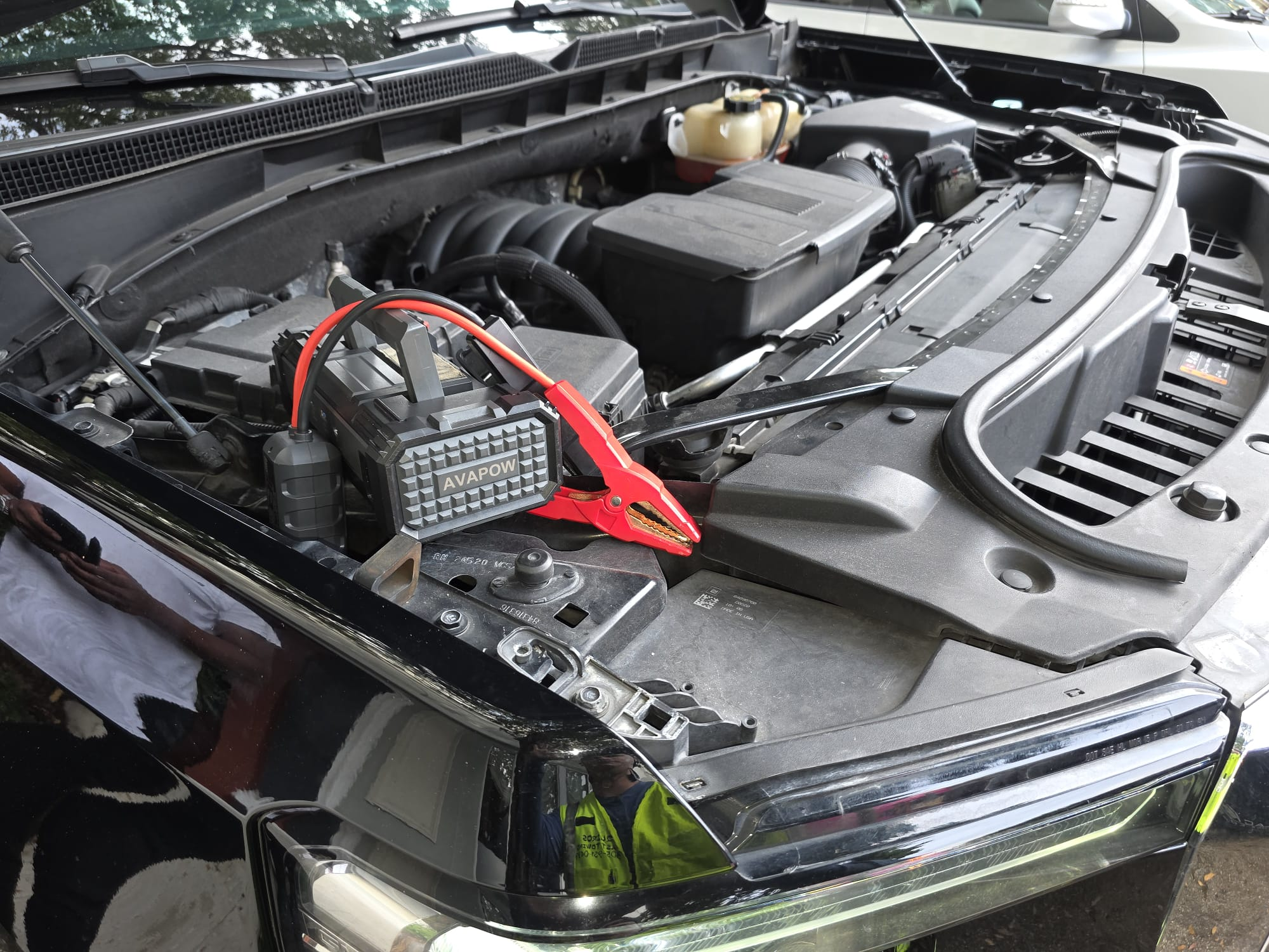 Jump pack connected on SUV