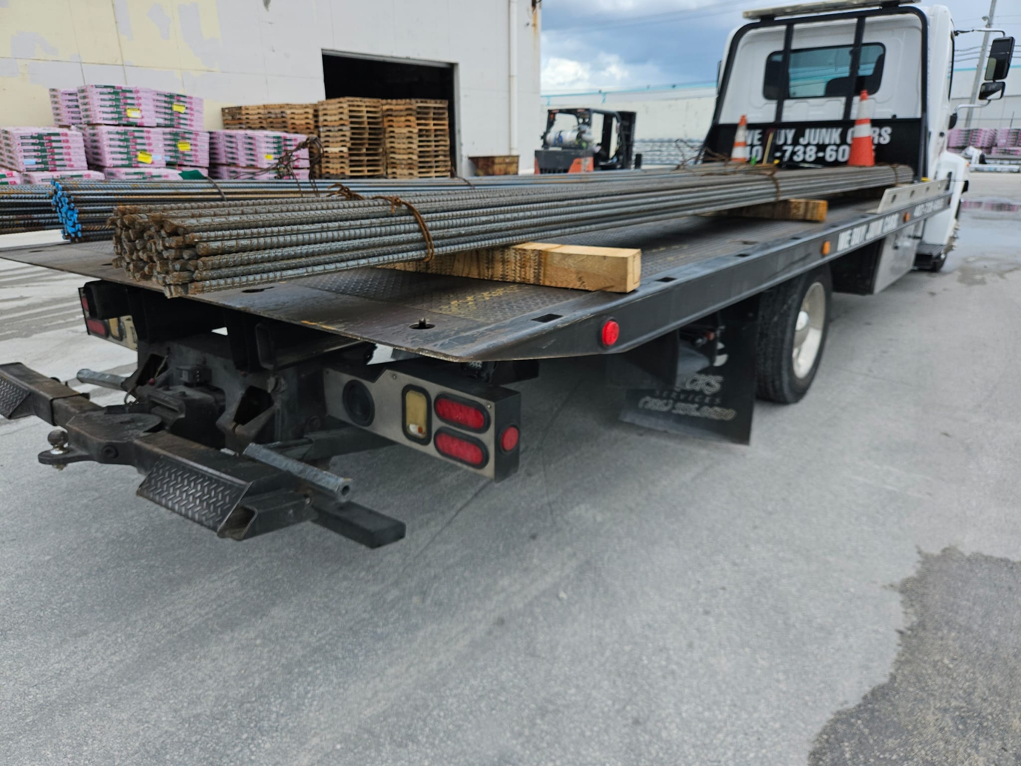 Industrial machinery secured on a flatbed